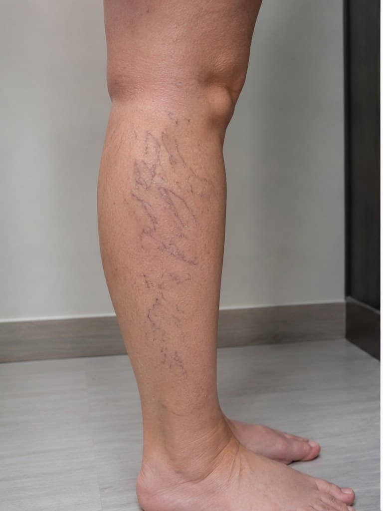 Arañitas vasculares en pierna tratadas con escleroterapia — antes